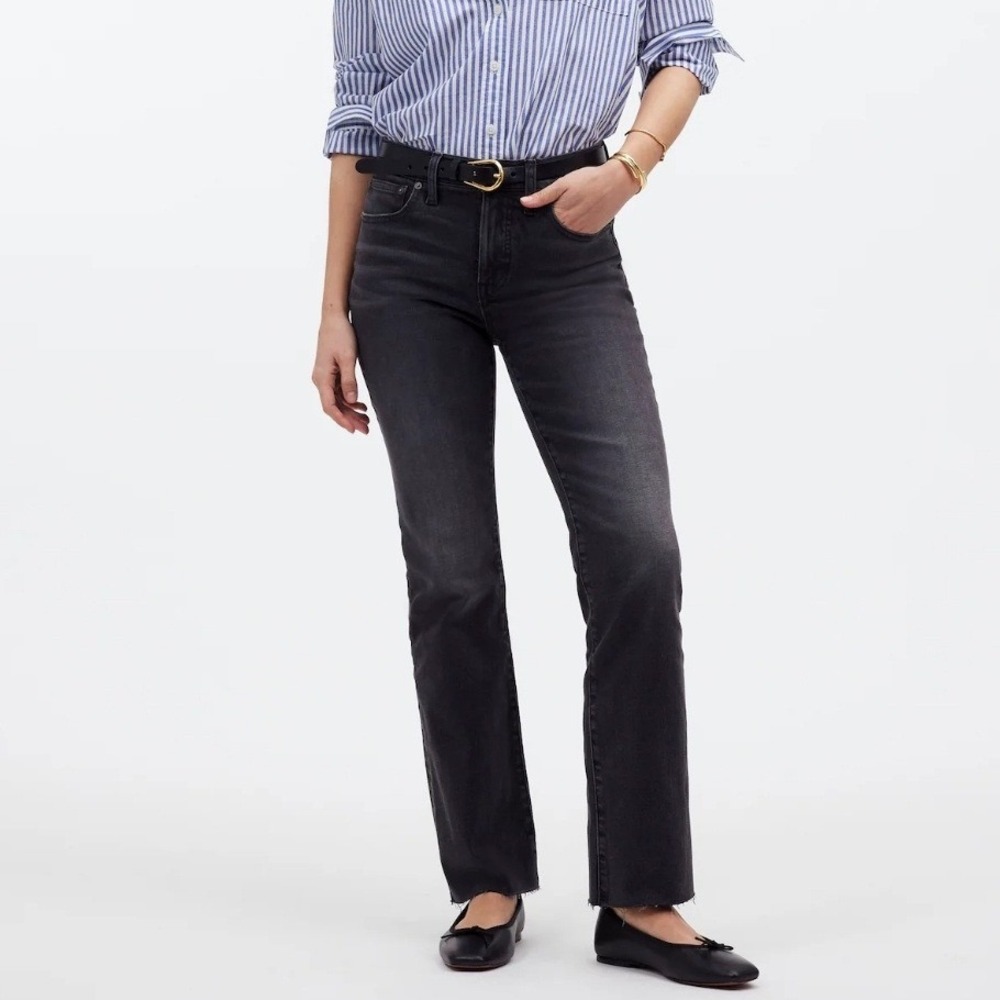 Madewell Tall Mid Rise Kick Out Jeans Light Black Armand Wash Raw Hem 30T